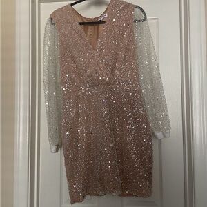 NADINE MERABI Sequin Dress in Pink and Silver